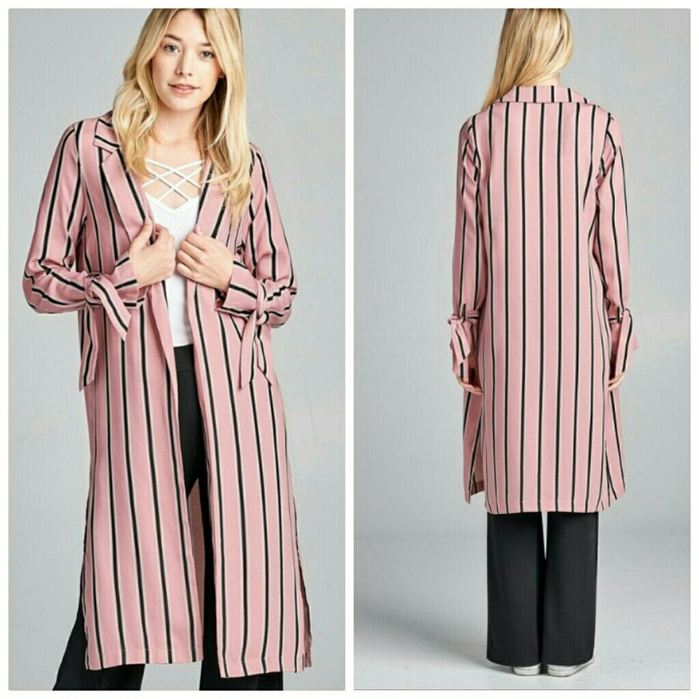 Pink Stripe Midi Duster Jacket